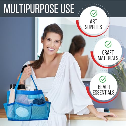 Masirs Mesh Shower Caddy – 9 Pocket Portable Shower Tote Bag for College Dorm Room Essentials, Quick-Dry Bathroom Organizer for Travel, Gym, Camping, Beach – Lightweight Collapsible Blue - color: Blue
