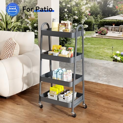 NEWBULIG 4-Tier Rolling Utility Cart with Locking Wheels, Slim Metal Mobile Storage Organizer Shelf for Small Spaces, Bathroom, Living Room, Grey - color: Gray, size: 4-Tiers