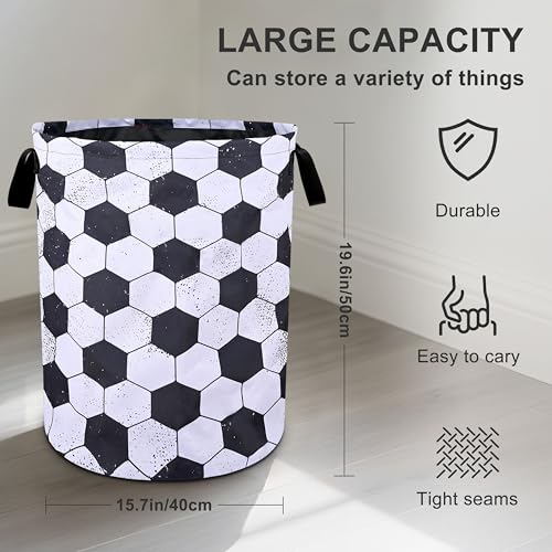 Football Laundry Basket Foldable Oxford Cloth Tote Bag Laundry Hamper Clothes Storage Bucket Organizer For Bathroom/Laundry Storage/Bedroom 19.6x15.7 Inch - color: Football