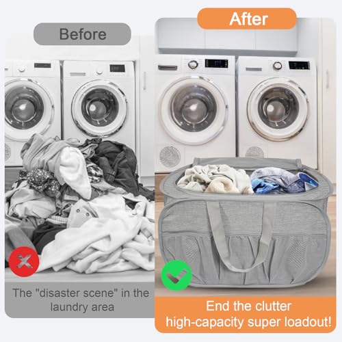 Collapsible Laundry Baskets, Tear Proof Pop Up Laundry Hamper with Lid, Dual Handles Durable Foldable Laundry Basket, Easy to Carry Laundry Hamper for Home, Laundry Room, Bedroom, Dorm, Travel Grey - style: Grey with Lid