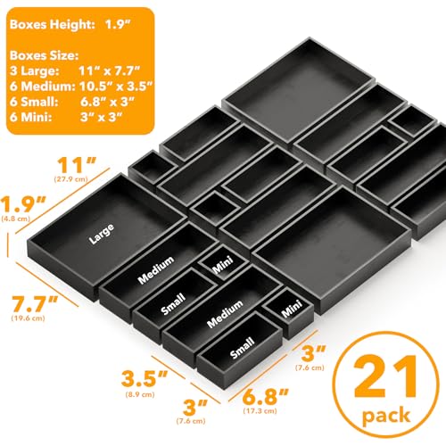 SpaceAid 21-Piece Bamboo Drawer Organizer Storage Boxes Set, Wood Tray Junk Drawer Organizers Multi-Use Divider Bins for Kitchen, Bathroom, Office Desk and Makeup Organization (21 Pack, Black) - color: Black