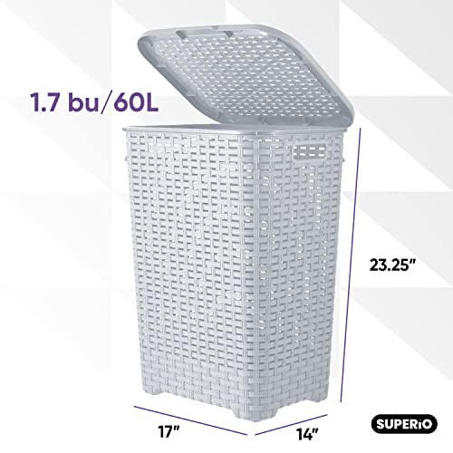 Superio Slim Deluxe Laundry Hamper Wicker, 60 Liter Ivory, Beige, Model:502-503-504 - color: White Smoke, size: 1-pack