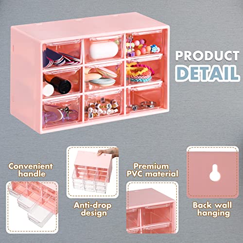 Amyhill 6 Pcs Mini Drawer Organizer Small Organizer with 9 Drawers Plastic Desktop Craft Storage Box for Office Home Room Jewelry Cosmetics Collection(Pink) - color: Pink