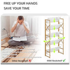 4NM 5 Tiers No Assembly Book Shelves, 51.2" H Folding Bookshelf Bookcase Open Industrial Foldable Shelves for Bedroom, Living Room, Home Office - White Gold - color: White Gold, size: XX 5-Tier