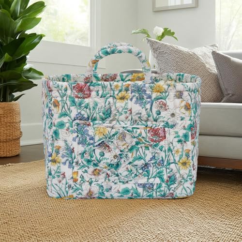 Quilted Laundry Basket with Handles, Aesthetic Collapsible Fabric Storage Basket for Clothes, Diapers & Toys - Multi-Purpose Boho Organizer Tote for Car, Home & Picnic (J) - color: J