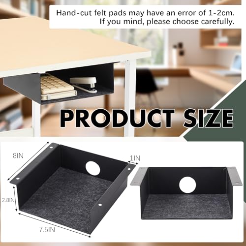 Yaocom 2 Pack Under Desk Hanging Shelf, Carbon Steel Storage Tray with Mute Felt Sheets, Mount Shelves Organizer for Office Home Workstation Gaming Desk Stand up(7.5x8x2.8 in/Storage Shelf,Black) - color: Black, size: 7.5x8x2.8 In