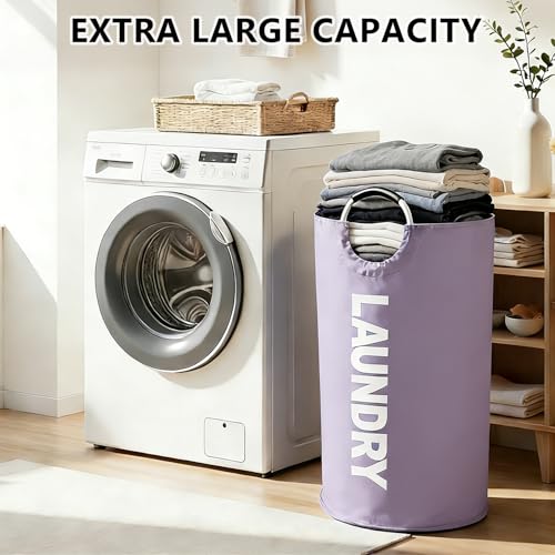 A large 90 liter laundry basket that can be folded for easy carrying. Suitable for bathrooms, laundry rooms, and travel (Purple) - color: Purple