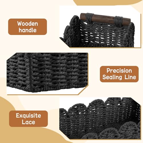 Toilet Paper Storage Basket Bathroom Counter Organizer Wicker Baskets for Organizing Cute Basket for Bedroom Nursery Room Kitchen Bathroom Decor -Black - color: Black