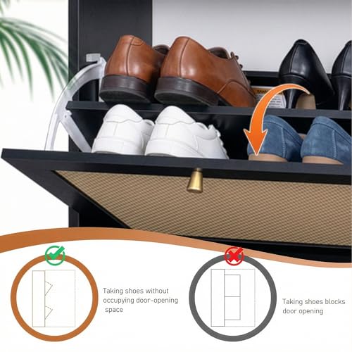 Karl home Shoe Rack Storage Organizer, Rattan-Panel 3-Tilt-Out Shoe Storage Cabinet, Hidden Shoe Storage for Entryway,Ideal for Heels,Slippers,Casual Shoes,Black - color: Black, size: 3-Tilt-Out
