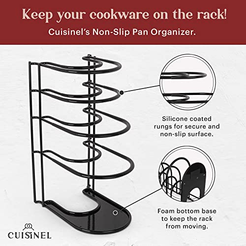 Pan Organizer - 2-PACK of Silicone-Coated Non-Slip 15" Heavy Duty Skillet Rack - Kitchen Counter/Cabinet Organization Storage - Holder for Cookie Sheet, Cutting Board, Cast Iron Cookware, Dish Stand - color: Black, size: 2-Pack - 15" Premium Silicone