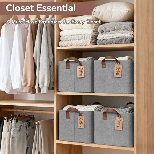 CHICVITA 4 Pack Large Storage Baskets for Shelves, Foldable Storage Bins for Clothes Towels Organization, Toy Organizer Bins for Nursery, Living Room, 16.8" x 11" x 9.8", Gray - color: Gray, size: 30L (16.8"L x 11"W x 9.8"H)