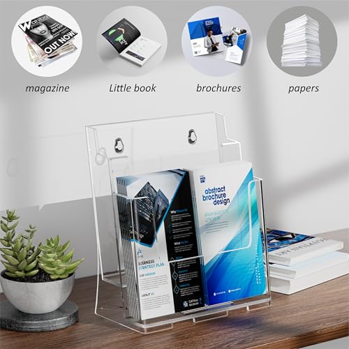 FUCDTEFC Acrylic Brochure Holder 8.5x11 & 4 x9 Inches, Clear 2 Tier Literature Magazine Stand Brochure Display Stand w Removable Divider Universal, Pamphlet Flyer Holder for Wall Mount or Countertop