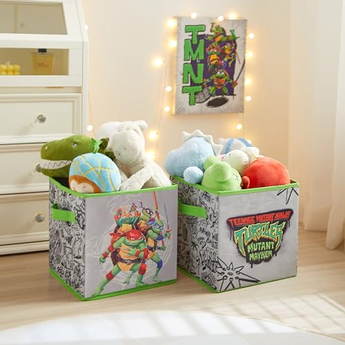Teenage Mutant Ninja Turtles: Mutant Mayhem Storage Cubes – Set of 2 Collapsible Fabric Bins, 10x10 Inch - Kids Toy Organizer Baskets for Bedroom, Playroom, Closet – TMNT Room Decor - color: Ninja Turtles