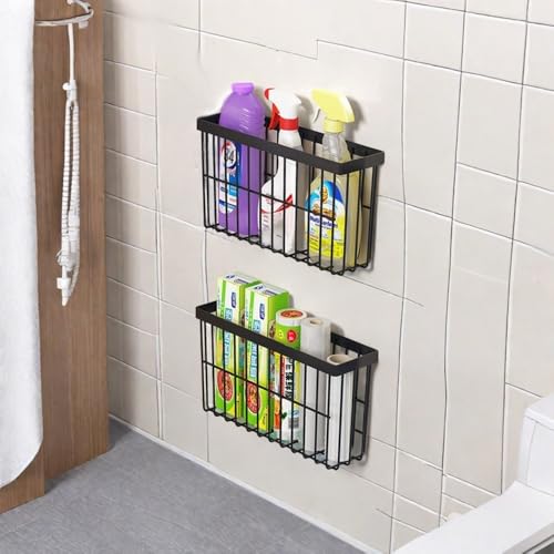 3 Piece Kitchen Cabinet Door Storage Box,Self Adhesive Wall Mounted Storage Boxes,Wardrobe/Bathroom/Refrigerator Small Items Organizer Storage Box (Black3) - color: Black3