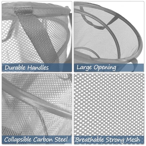 BATTOO Collapsible Laundry Baskets, Foldable Mesh Pop Up Hamper, Portable Laundry Basket Hamper with Handles for Laundry, Bathroom, Kids Room, College Dorm, Travel, Storage Organizer Grey - color: Grey, size: 13 x 23.7 inch