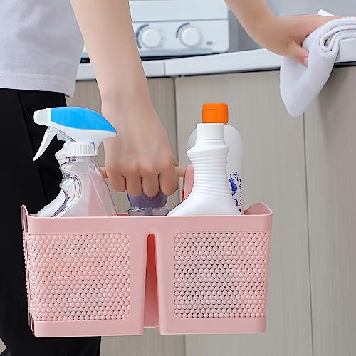 rejomiik Portable Shower Caddy Basket Plastic Cleaning Caddy Organizer Storage Tote with Handle for Bathroom, College, Dorm Room Essentials, Pink - color: Pink