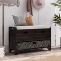 Fully Assembled Solid Acacia Wood Storage Bench - Shoe Organizer with 2 Drawers, Removable Basket & Padded Cushion, Rustic Entryway Bench (Espresso) - color: Espresso