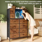 58.7" H Dresser for Bedroom with 12 Fabric Drawers & LED Lights, Anti-Tips Chest of Drawers with Open Shelves for Small Space, Living Room, Storage Organizer with Steel Frame, Wood Top, Rustic Brown