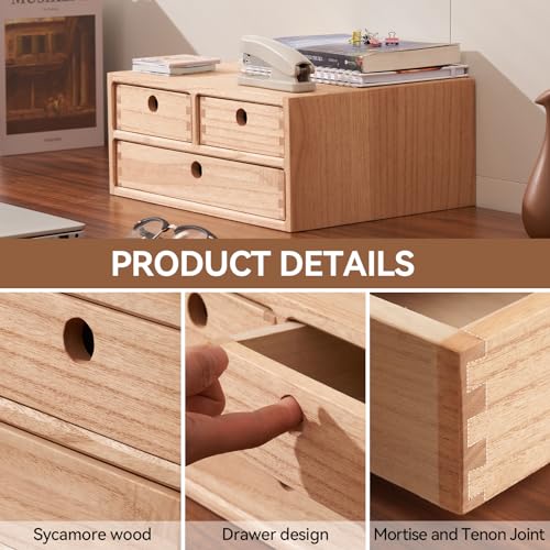 Kirigen Natural Wooden Desktop Organizer - Office Supplies Filing Tidy Storage Shelf - Storage Cabinet/Jewelry Organizer with 3 Drawers (NA, 2-Layer &3 Drawers) - color: Natural, size: 2-layer &3 drawers