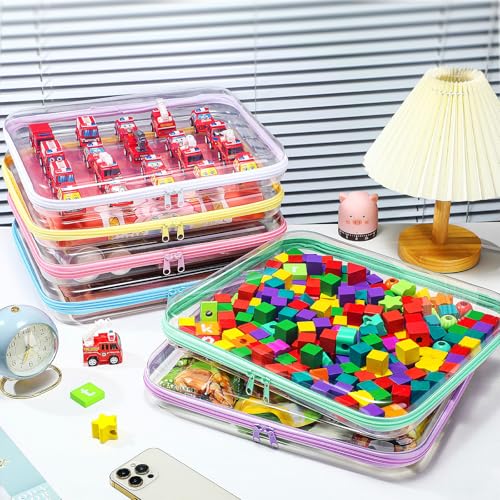 Sanwuta 6 Pcs Clear Hard Zipper Case Plastic Zipper Pouches Transparent Makeup Bag Pencil Case Pouches Toiletry Diaper Bag for Travel Toy Storage Organizer Bins(Assorted Color,13.78 x 11.81 x 2 Inch) - color: Assorted Color, size: 13.78 x 11.81 x 2 Inch