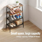 A-Shape Shoe Rack, 4-Tier Heavy-Duty Shoe Organizer with Wooden Top & Mesh Shelves, Space-Saving for Entryway, Bedroom, Hallway(25.28" H, Holds 8 Pairs, Rustic Brown) - size: 17.32" X 10.24" X 25.28"