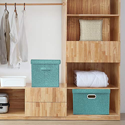 TYEERS Large Storage Bins with Lids, Collapsible, Washable, Fabric Storage Boxes for Organizing, 17.3x11.8x11.4 inches, 5 Pack, Aqua Deep - color: Auqa Deep, size: 5-Pack Large