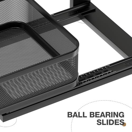 2 Pack Under Sink Organizer With Next-Gen Ball-Bearing Slides,2-Tier Precision Mesh Pull Out Cabinet Shelf Storage for Bathroom&Kitchen,Slide Out Drawers Height Adjustable,Rust-resistant - color: Black, size: 2 Pack-15.5"Dx12.4"-16.5"H
