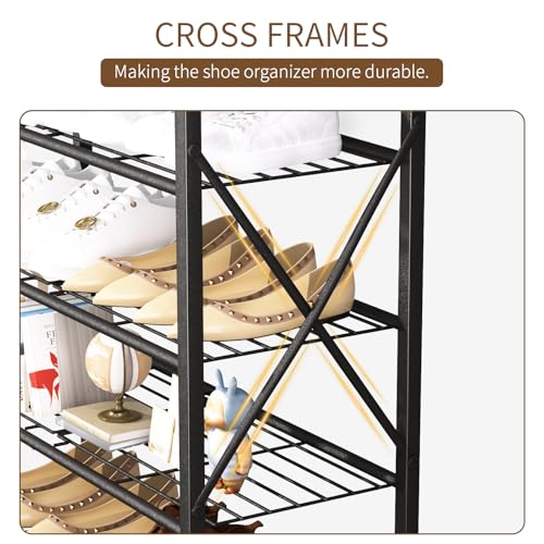 10-Tier Tall Shoe Rack, Large Capacity Shoe Shelf Holds40-45 Pairs, Shoe Shelf for Entryway, Hallway, Living Room, Rustic Brown - color: Rustic Brown, size: 27.8" x 10.8" x 65.7"