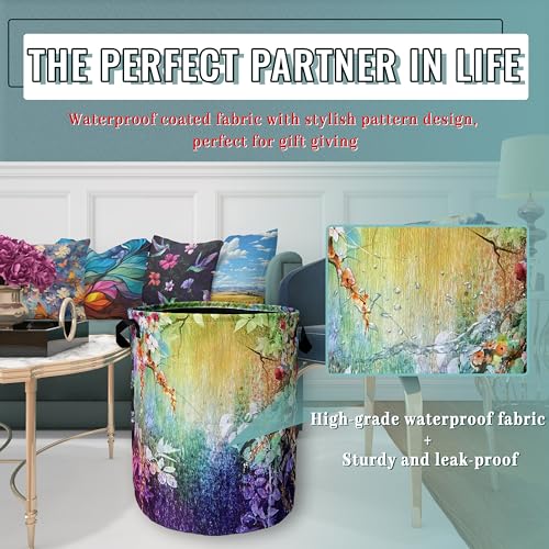 Abstract Watercolor Flowers Laundry Basket Foldable With Handles Tote Bag Oxford Cloth Colorful Laundry Hamper Clothes Storage Bucket Toy Organizer 18.9"x16.5"For Bathroom/Laundry/Bedroom - color: Beautiful Flowers Watercolor Floral