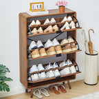 FurSch Fluted 47 Inch Tall Shoe Cabinet with 3 Flip Drawers, Narrow Hidden Shoe Storage Organizer Rack for Entryway Hallway (All Walnut) - color: All Walnut