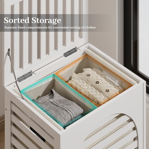 Laundry Hamper with Lid,Bamboo Large Waterproof Clothes Laundry Basket,Removable Washing Bags with Handles,clothes basket (White) - color: White