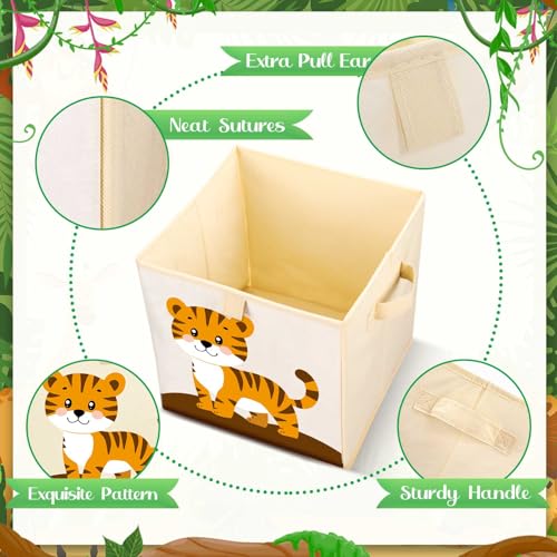Kigley 6 Pcs Collapsible Cube Storage Bins Kids Foldable Storage Cube Organizer Fabric Toy Box Decorative Kids with Handles for Home Nursery Bedroom, 10.6 x 10.6 Inch(Vivid Animal) - style: Vivid Animal