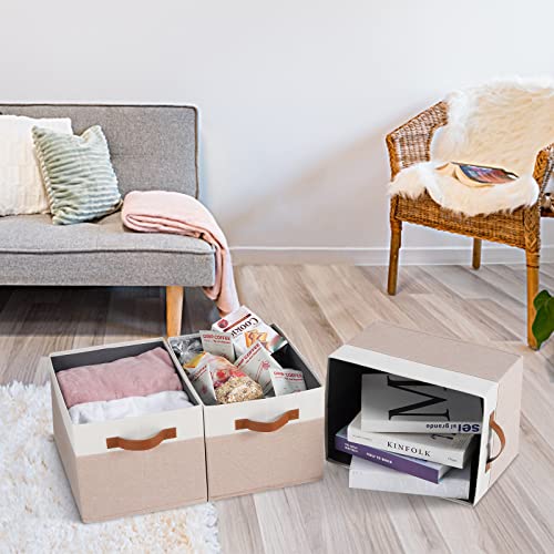 Large Fabric Storage Bins, Foldable Fabric Storage Baskets for Shelves, Sturdy Storage Boxes with PU Handles for Organizing Closet Home Bedroom Office (26L, 3 Packs, Pink&White) - color: White with Pink, size: Large-3pcs