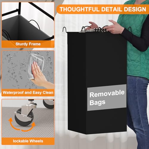 2 Section Laundry Hamper, 80L Large Rolling Laundry Sorter Cart, Laundry Basket with Lockable Wheels & Removable Bags, Laundry Room Organization for Dirty Clothes Storage - size: 2 Section Bags