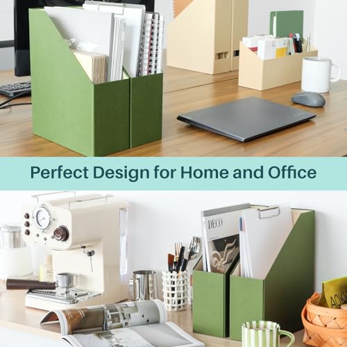 Magazine Holder - File Holder and Desk Organizer, Paperboard Book Organizer and Storage Box for Documents, Magazine Holder Rack for Classroom, Home, and Office (Leaf Green, 2-Pack) - color: Leaf Green, 2-Pack