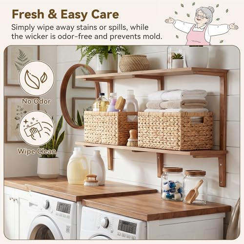 GRANNY SAYS Wicker Storage Baskets for Shelves, Wicker Baskets for Organizing, Water Hyacinth Woven Basket for Storage, Rectangle Basket for Pantry, Laundry, 2-Pack - color: Natural (Water Hyacinth), size: 13"L x 8 ¼"W x 7"H