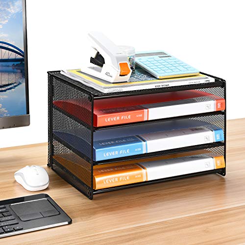Samstar 2 Pack Paper Letter Tray, 3-Tier Desk File Organizer Paper Sorter Letter Shelf Rack, Mesh Made,Black - color: Pack of 2