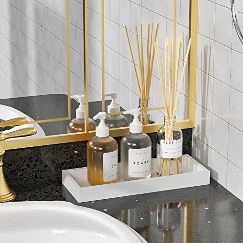 Bathroom Vanity Tray for Counter Bamboo Bathroom Decorative Tray, Dresser Top Perfume Tray for Home Decoration 11.3” L x 4.4” W x 1.14” H （White） - color: White, size: 11.3" x 4.4" x 1.1"