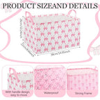 Geelin 3 Pcs Pink Bow Storage Baskets, Foldable Cute Pink Storage Bins with Handles, Coquette Preppy Girly Organizer Boxes for Closet Shelf Nursery Bedroom Decorative Room Decor - style: Pink Bow