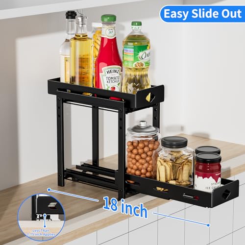 BOIVSHI Pull Out Spice Rack Organizer, 2-Tier Vertical Spice Rack, Height Adjustable for Kitchen Cabinet (5.3''Wx10.8''Dx9.2''H, Metal Black) - size: 5.3''Wx10.8''Dx9.2''H,2 Tier