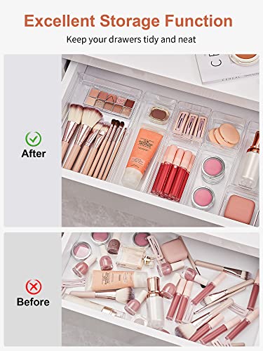 SMARTAKE 29-Piece Drawer Organizer with Non-Slip Silicone Pads, 4-Size Desk Drawer Organizer Trays Storage Tray for Makeup, Jewelries, Utensils in Bedroom Dresser, Office and Kitchen (Clear) - size: X Large
