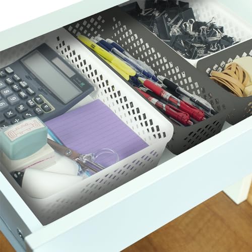 Glad Plastic Storage Basket Set - Multipurpose Drawer Trays, Kitchen Pantry Containers, and Bathroom Bins - 6 Pack Medium Organizers, White - color: White, size: Medium
