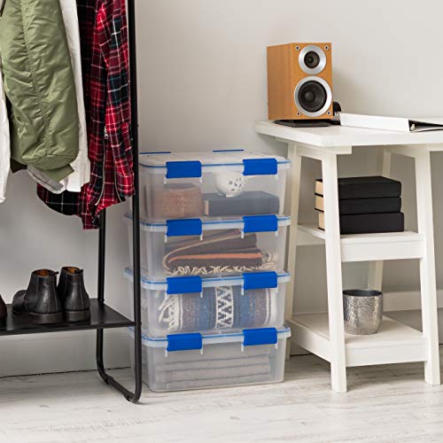 IRIS USA 16 Qt Storage Box with Airtight Seal, 4 Pack - BPA-Free, Made in USA - Heavy Duty Moving Containers with Tight Latch Gasket Lid, Weather Proof Tote Bin, WEATHERPRO - Clear/Blue - size: 16 Qt. - 4 Pack