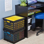 Sterilite Stackable Plastic Storage Crate Bin Organizer File Box with Handles for Home, Office, Dorm, Garage, or Utility Organization, Black, 6-Pack