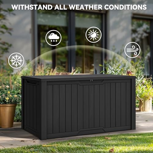 YITAHOME XXL 240 Gallon Large Outdoor Storage Deck Box for Patio Furniture, Outdoor Cushions, Garden Tools and Sports/Pools Equipment, Weather Resistant Resin, Lockable (Black) - color: Black, size: 240 Gallon, style: Deck Box