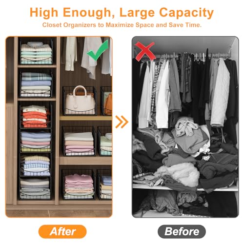Hongtamoya 4-Tier Stackable Closet Organizers and Storage Shelves, Clothes Storage Basket, Clothes Shelf Organizer Sweater Organizer Bins Container for Wardrobe Kitchen Bathroom Office, Black - color: Black, size: 15.9"D x 12"W x 35.3"H | Stackable