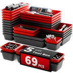 [5 Sizes] [69 PCS] Tool Drawer Organizer, Desk Tray, Rolling Chest, Toolbox (Black+Red) - color: Black+Red