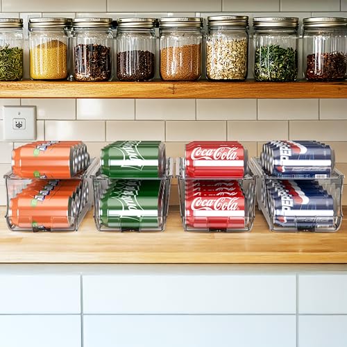 Simple Houseware 4-Pack Auto-Rolling Beverage Can Organizer for Fridge, Clear Front-Loading Soda Dispenser with Smooth Glide Design, Space-Saving Refrigerator Storage Bins - size: 4 Pack