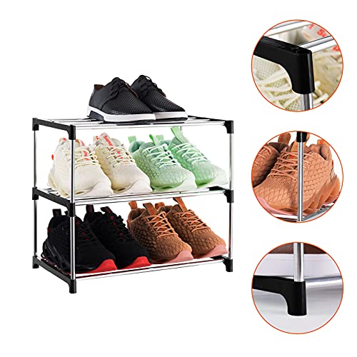 3-Tier Stackable Small Shoe Rack, Lightweight Shoe Shelf Storage Organizer for Entryway, Hallway and Closet(Black) - color: Black, size: 3-Tier