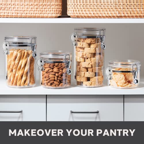 Oggi 4pc Clear Canister Set with Clamp Lids & Spoons - Airtight Food Storage Containers, Ideal for Kitchen & Pantry Storage of Bulk, Dry Food Including Flour, Sugar, Coffee, Rice, Tea, Spices & Herbs - size: 4-Piece Set